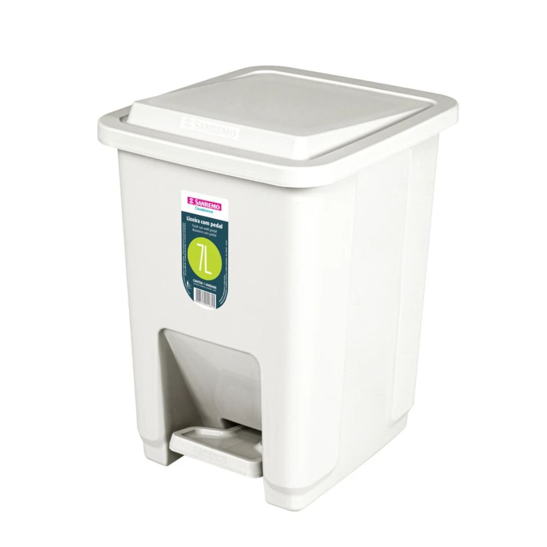 Lixeira plastica com pedal 7 litros bege sanremo