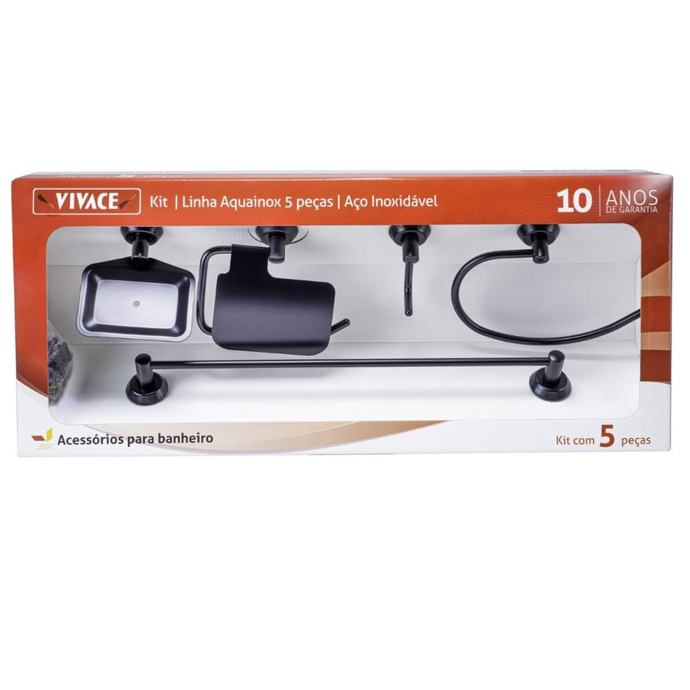 Kit Acessesórios Banheiro Vivace 5 peças Black Matte