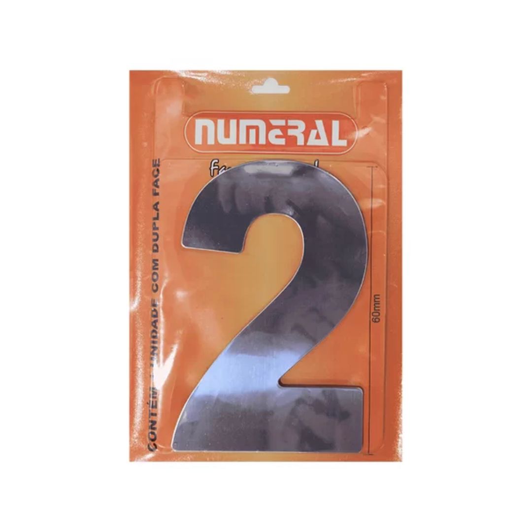 numero 2 espelhado 60mm numeral prata - 43