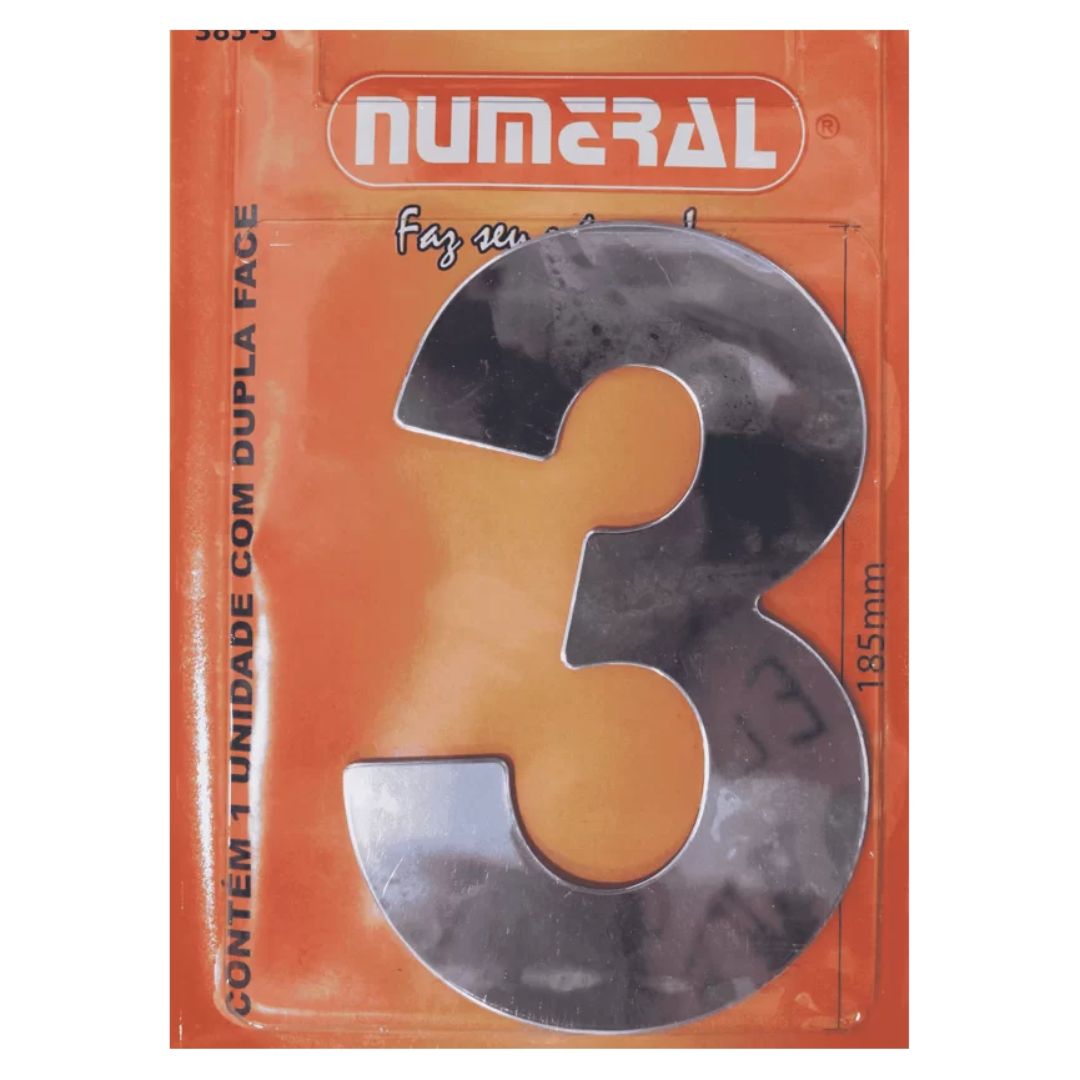 numero 3 espelhado 60mm numeral prata - 44