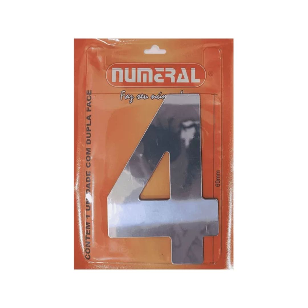 numero 4 espelhado 60mm numeral prata - 45
