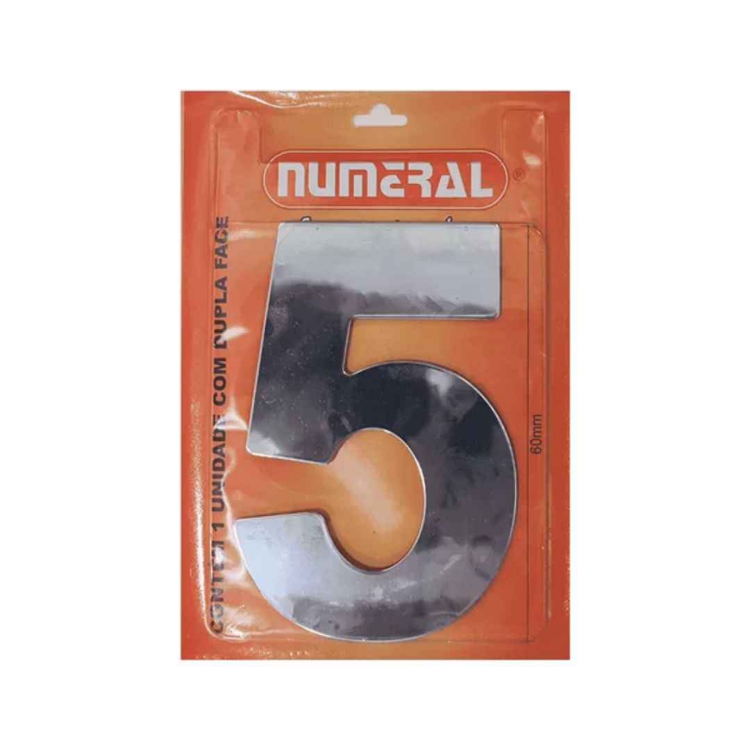 numero 5 espelhado 60mm numeral prata - 46