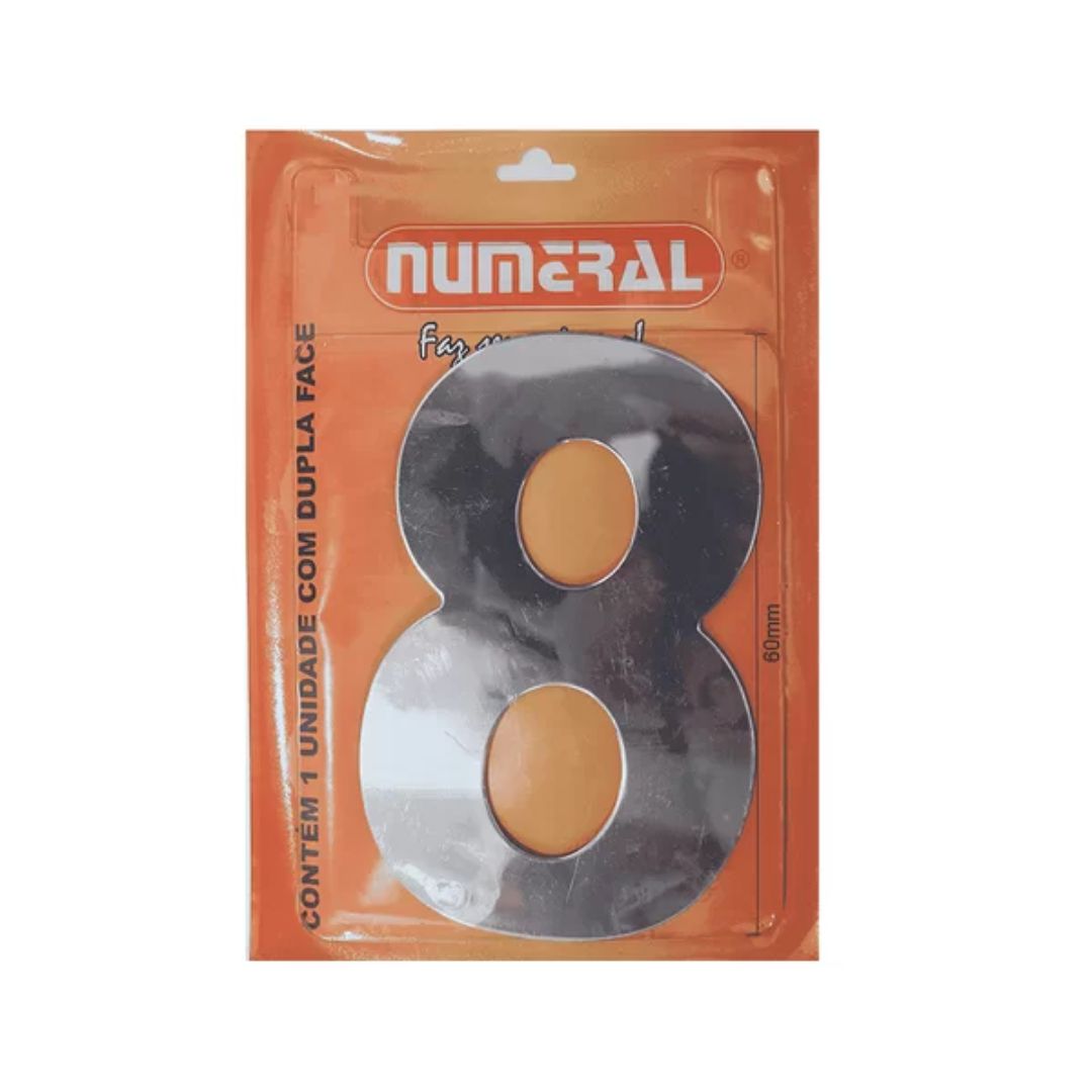numero 8 espelhado 60mm numeral prata - 49